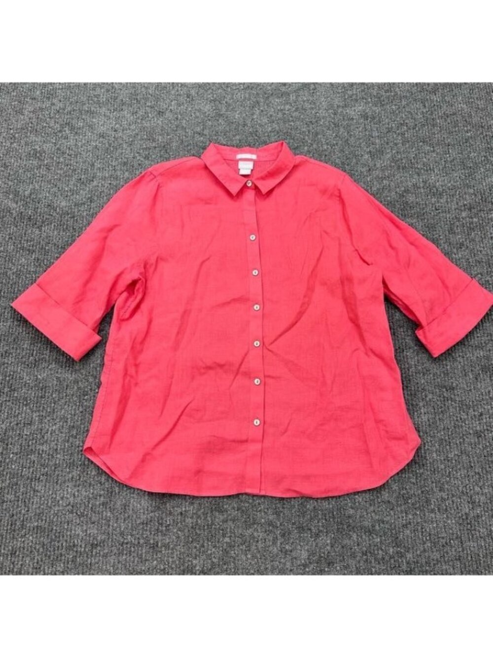 Chicos No Iron 100% Linen Button Up Shirt 3/4 Sleeve Shirt Womens size 3 (16)